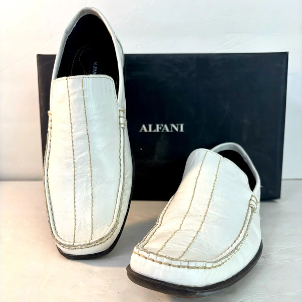 ALFANI Daytona White Leather Slip-on Shoes Size 7